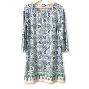 Cabana Life Blue Green Tile Print Shift Dress Large